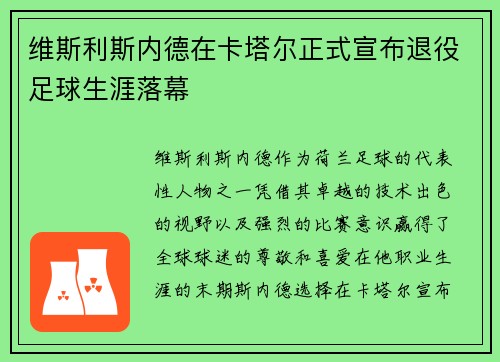 维斯利斯内德在卡塔尔正式宣布退役足球生涯落幕